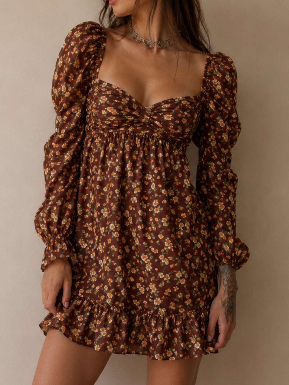 Autumn Adeigbo Bridgette Floral Ruched Empire Mini Dress Size 0 Romantic Fairy